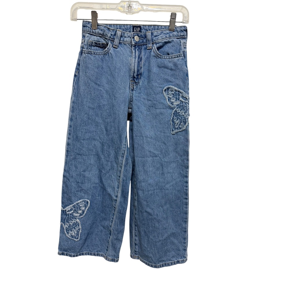 Gap Kids Girls Size 10 Wide Leg Jeans Butterfly Applique Embroidered Denim